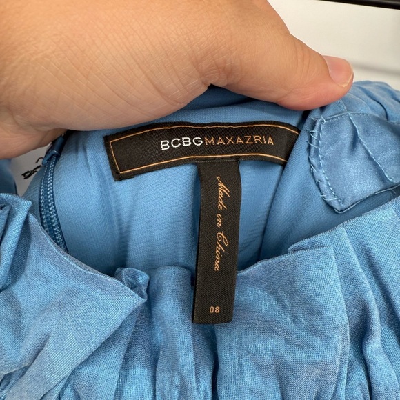 BCBGMaxazria Blue Mini Dress Form Fitting With Ruffles Women's Size 8 - Picture 4 of 6